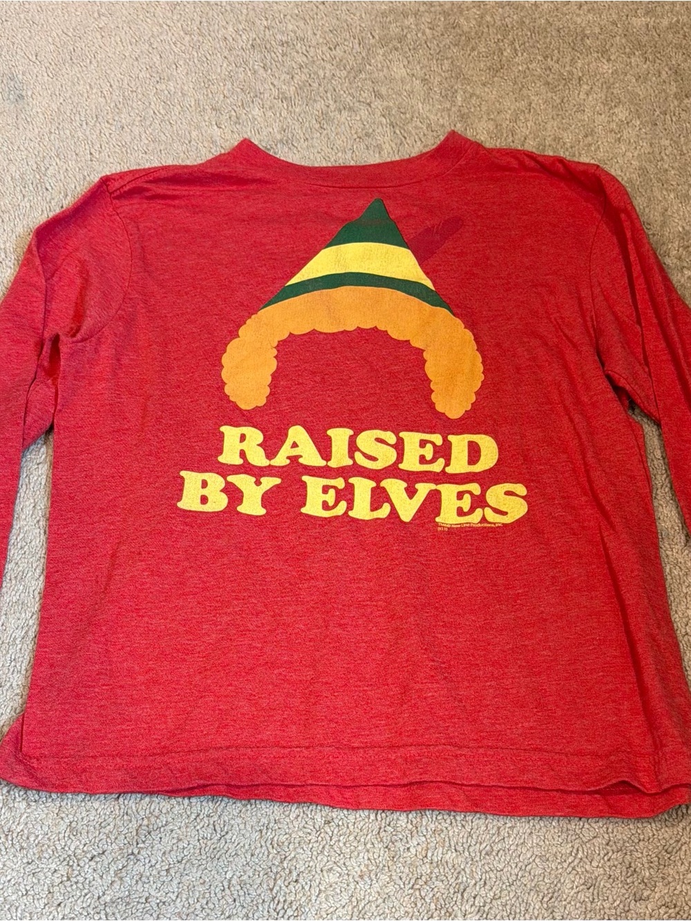 Old Navy Red Long Sleeve "Raised By Elves" Graphic Tee Sz M